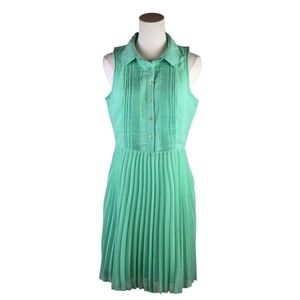 Greylin Mint Green Pleated Sleeveless Dress M Collared Pintuck Lined